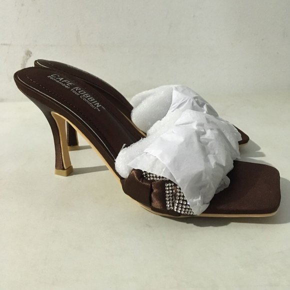 NWT CAPE ROBBIN REWIND‎ SATIN BROWN RHINESTONE HEELS 5.5 - Picture 10 of 13